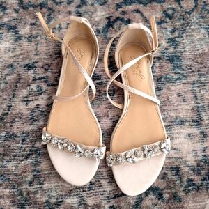 Jewel Badgley Mischka Tessy Satin Evening Sandals, champagne, size 7.5
